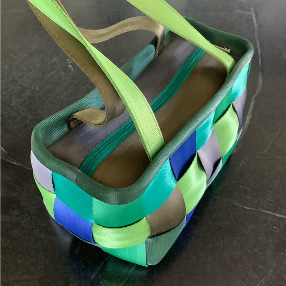 Harveys Vibrant Green and Blue Woven Shoulder Bag - Picture 2 of 4